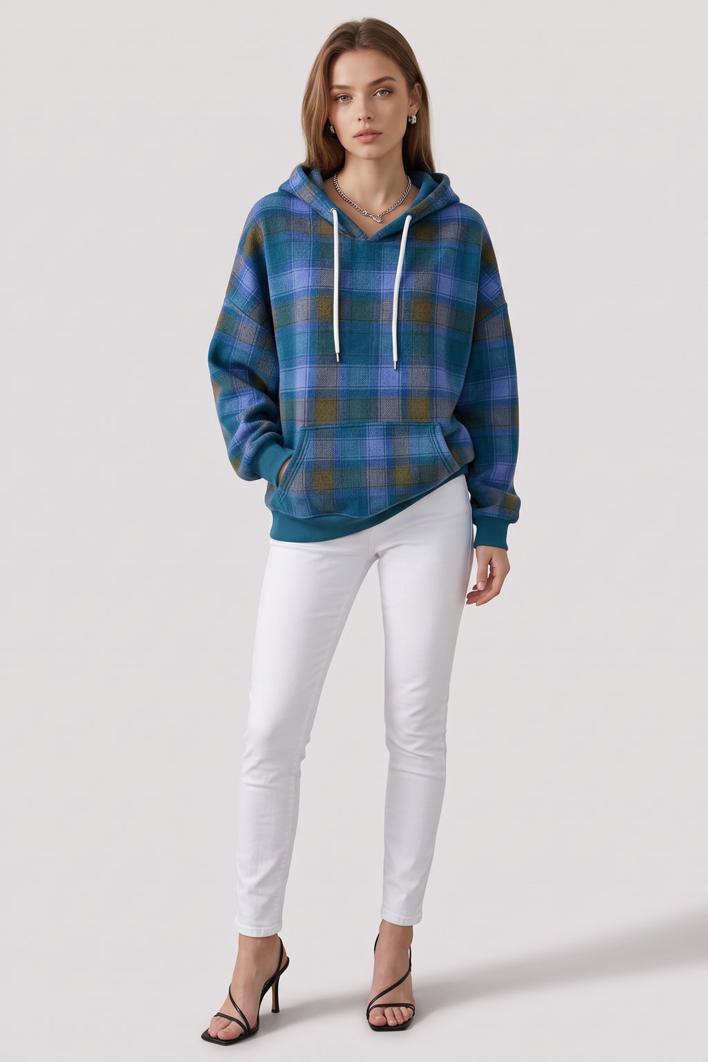 Checked Pullover Hoodie With Kangaroo Pocket - 5