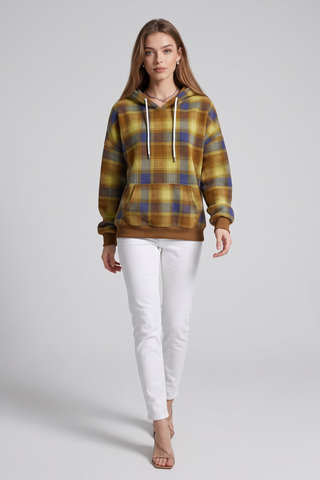 Checked Pullover Hoodie With Kangaroo Pocket - 6