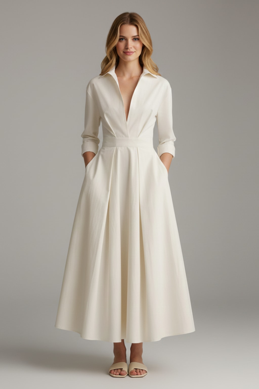 Button-Front Collared Midi Dress - 2
