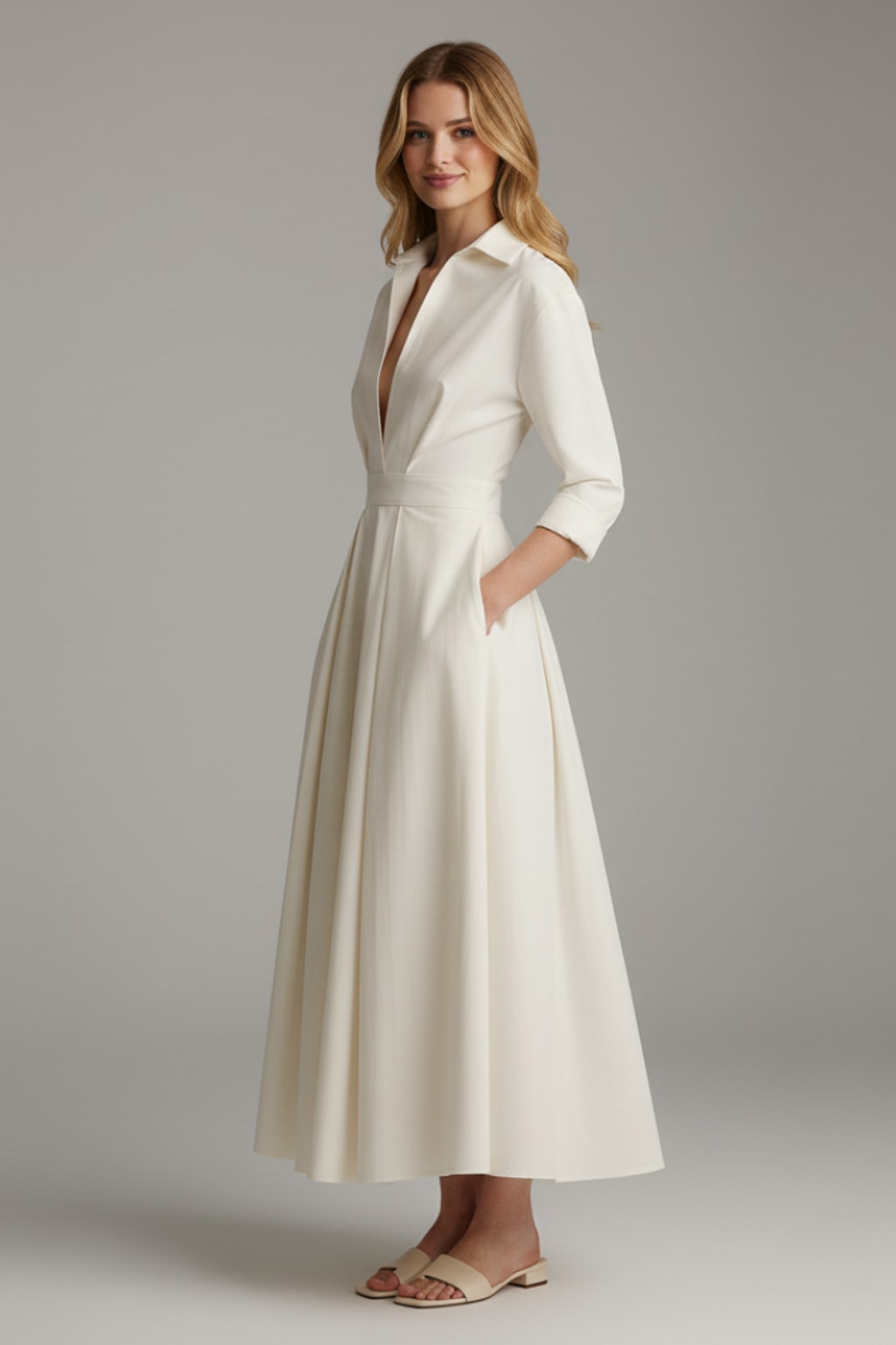 Button-Front Collared Midi Dress - 3
