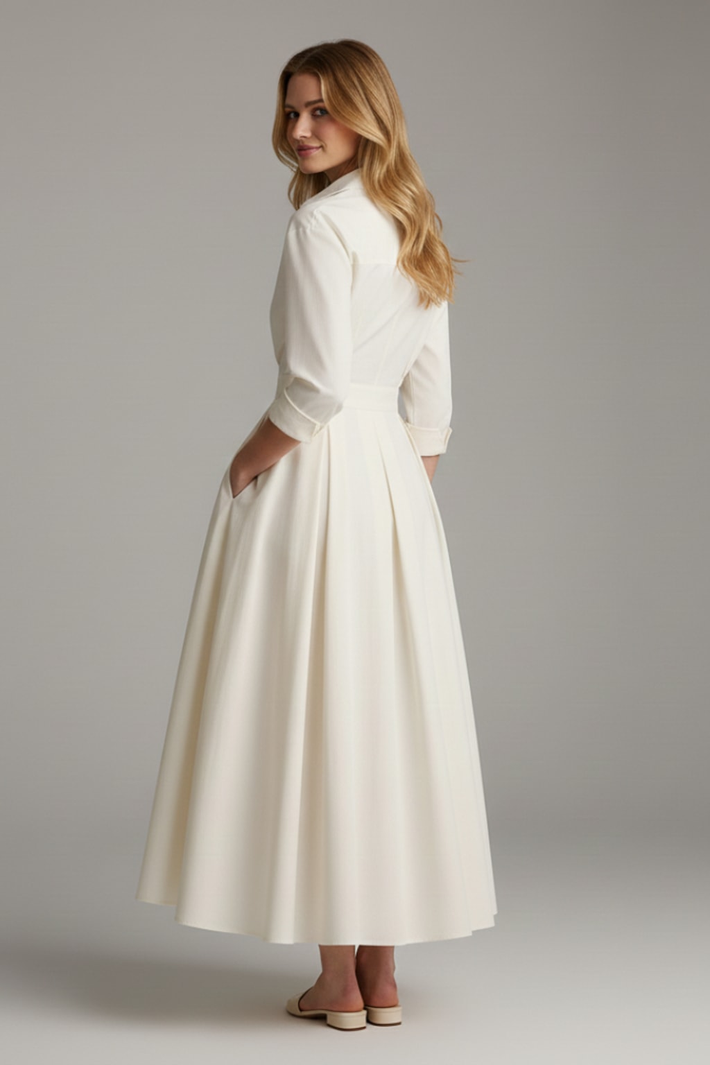 Button-Front Collared Midi Dress - 4
