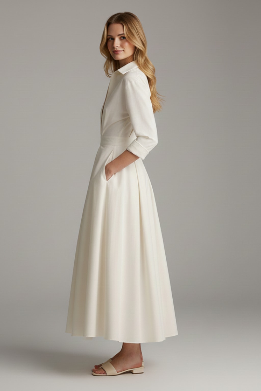 Button-Front Collared Midi Dress - 5