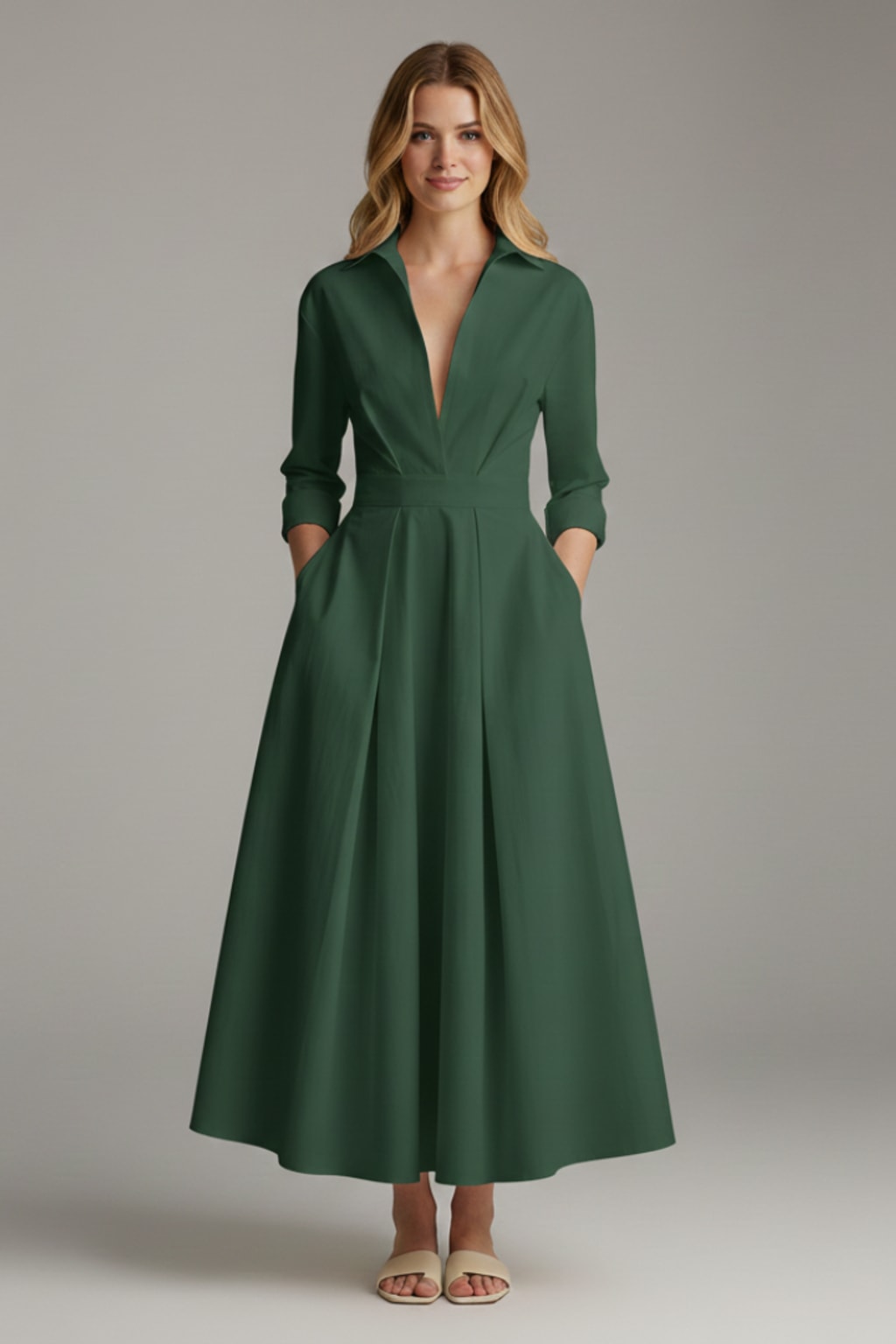 Button-Front Collared Midi Dress - 7