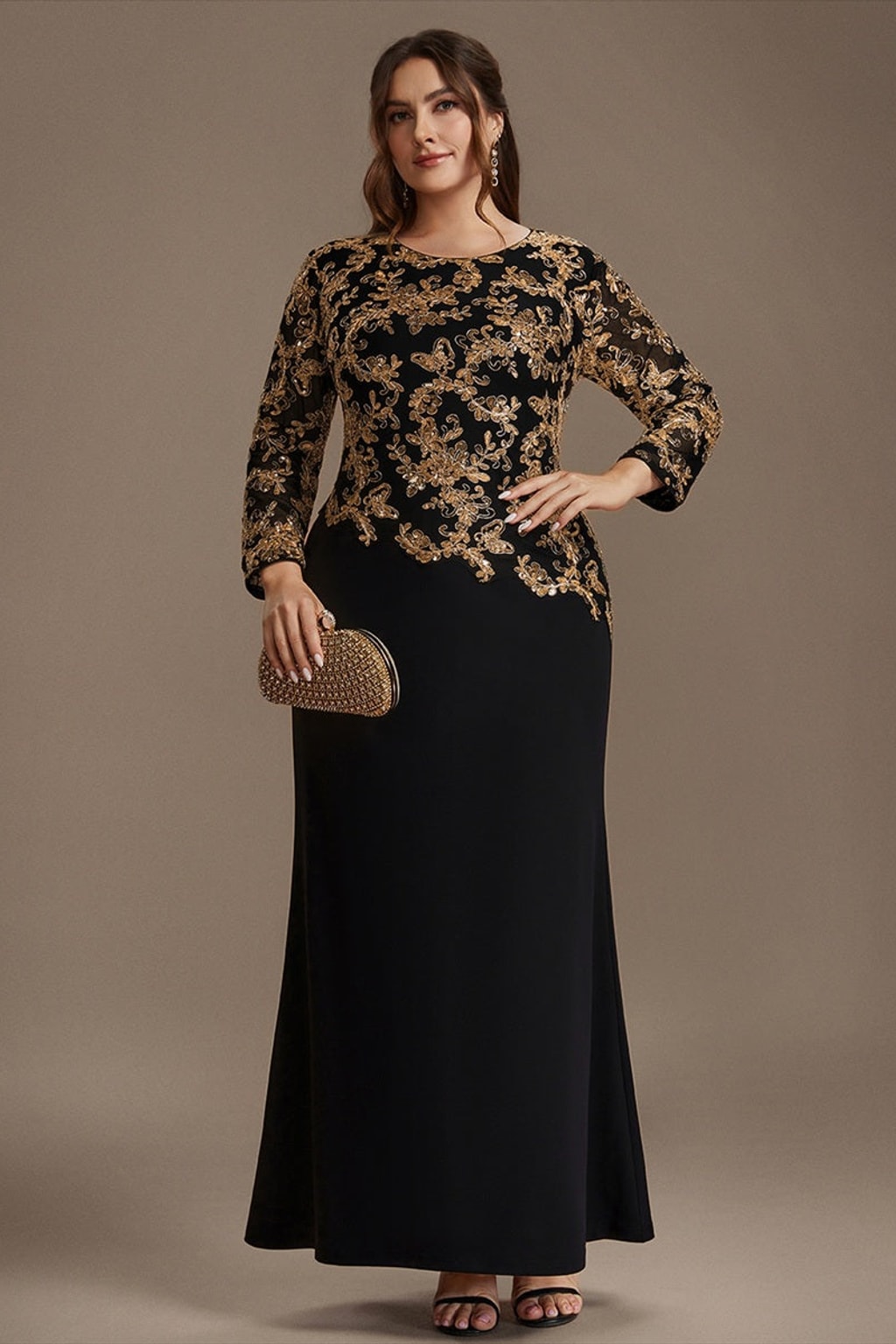 Sequin Fitted-Sleeve Plus Size Maxi Dress - 2