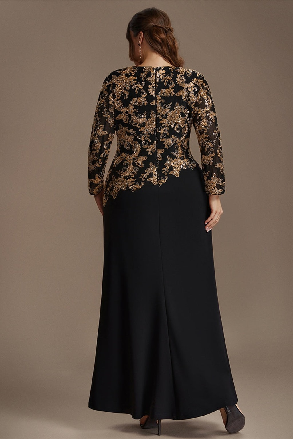 Sequin Fitted-Sleeve Plus Size Maxi Dress - 5