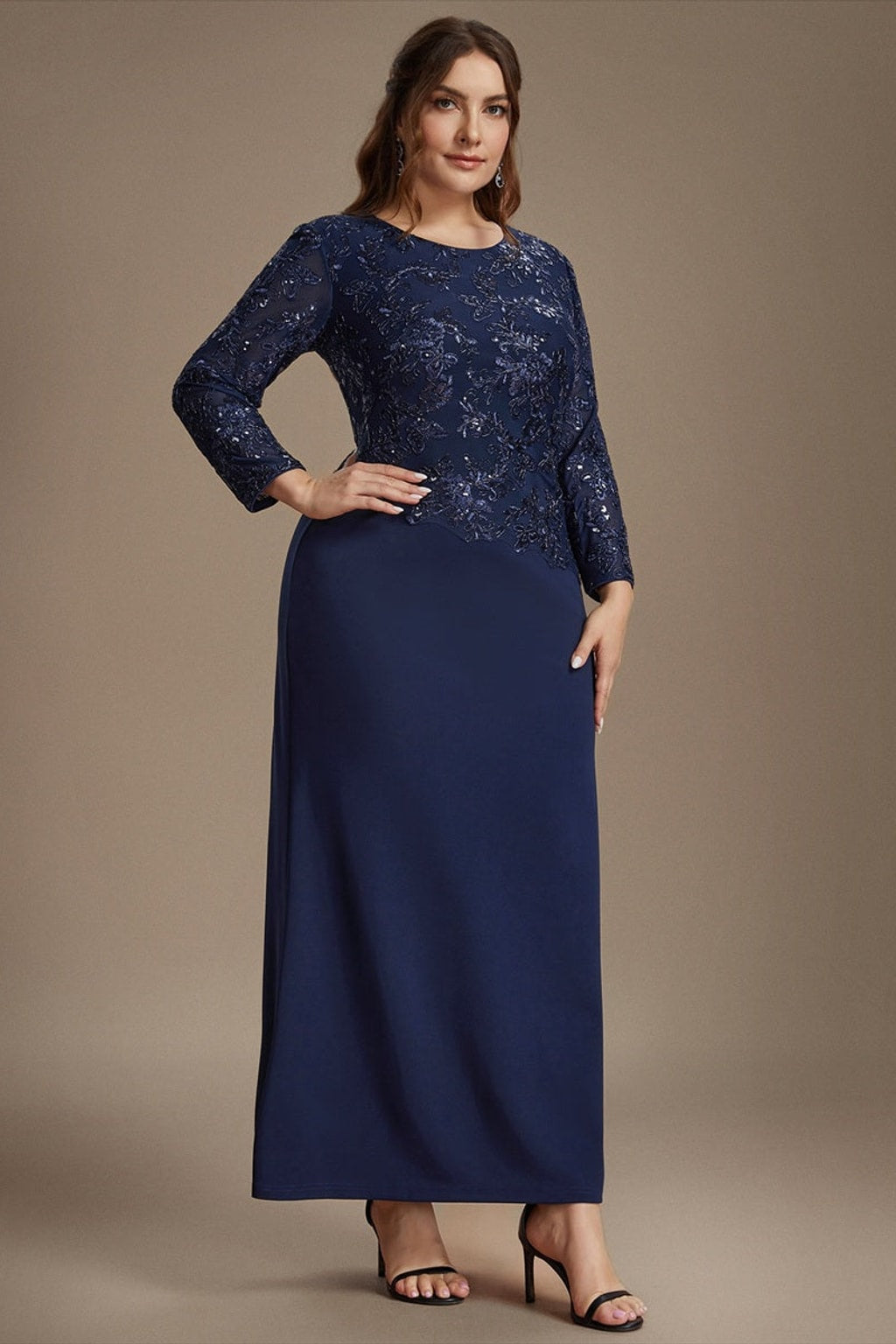Sequin Fitted-Sleeve Plus Size Maxi Dress - 6