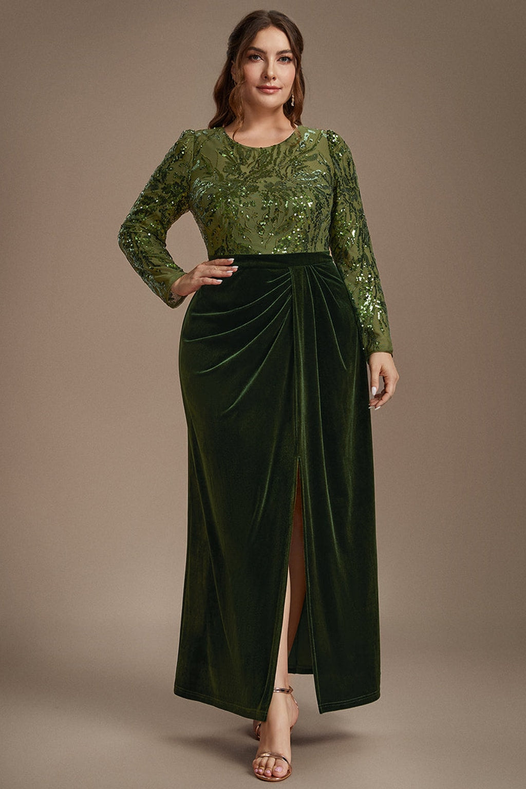 Velvet Plus Size Evening Dress with Thigh-High Slit - 2