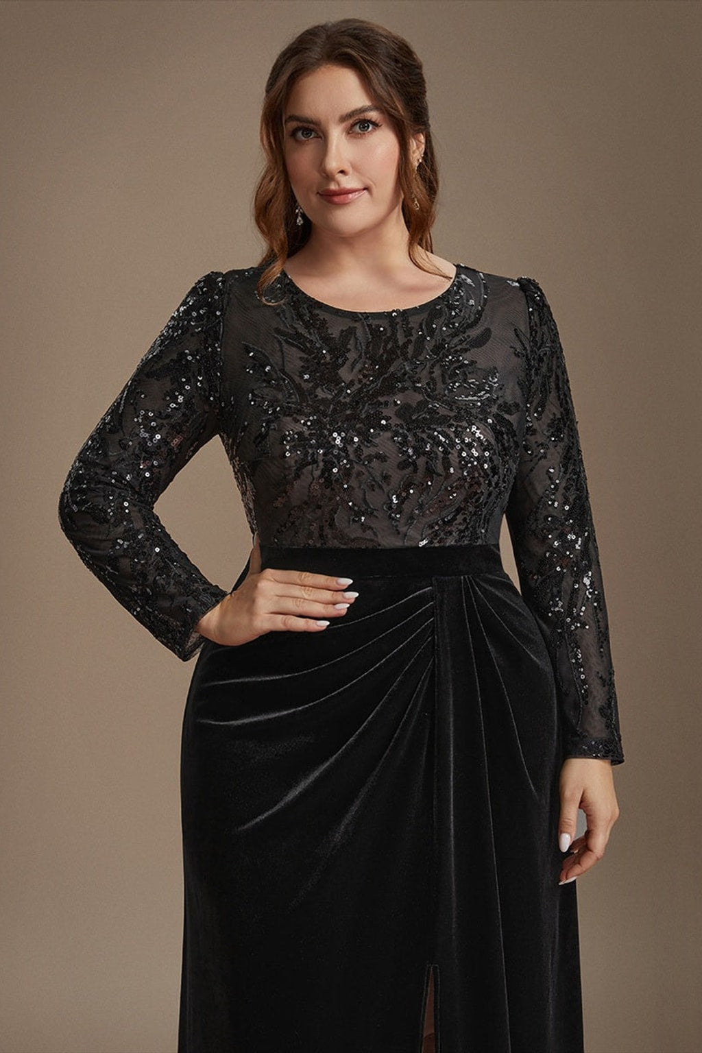 Velvet Plus Size Evening Dress with Thigh-High Slit - 8