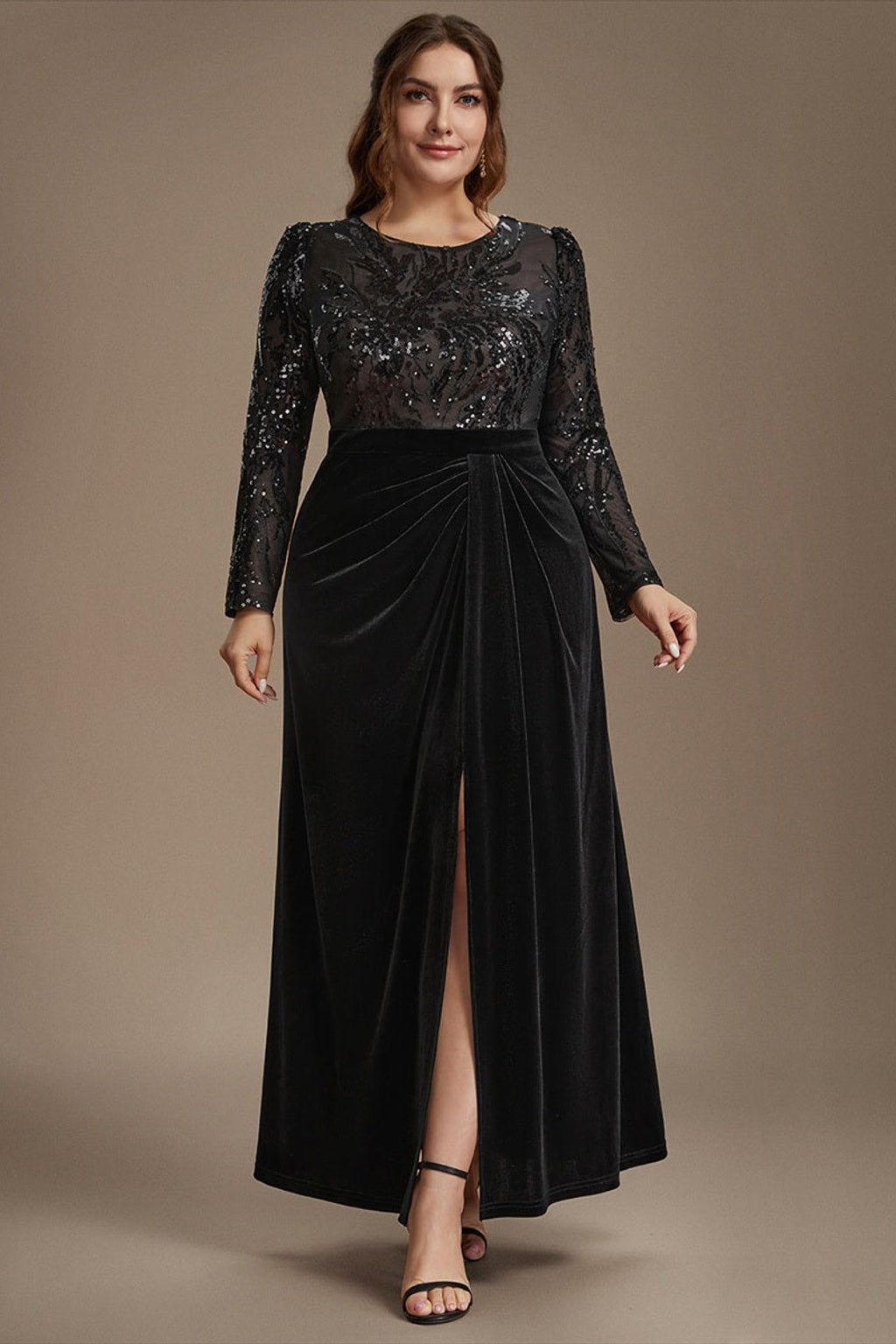 Velvet Plus Size Evening Dress with Thigh-High Slit - 7