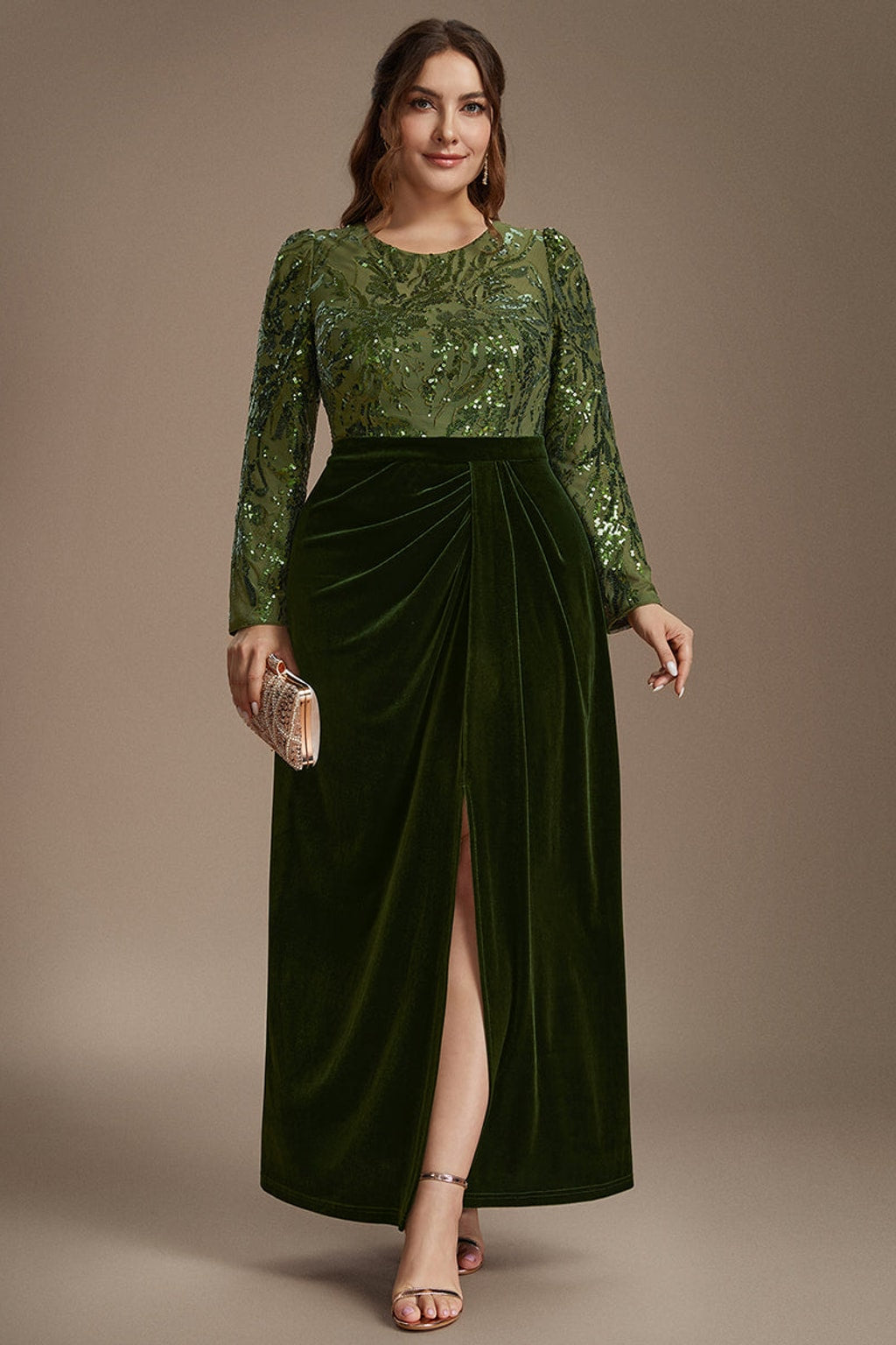 Velvet Plus Size Evening Dress with Thigh-High Slit - 5