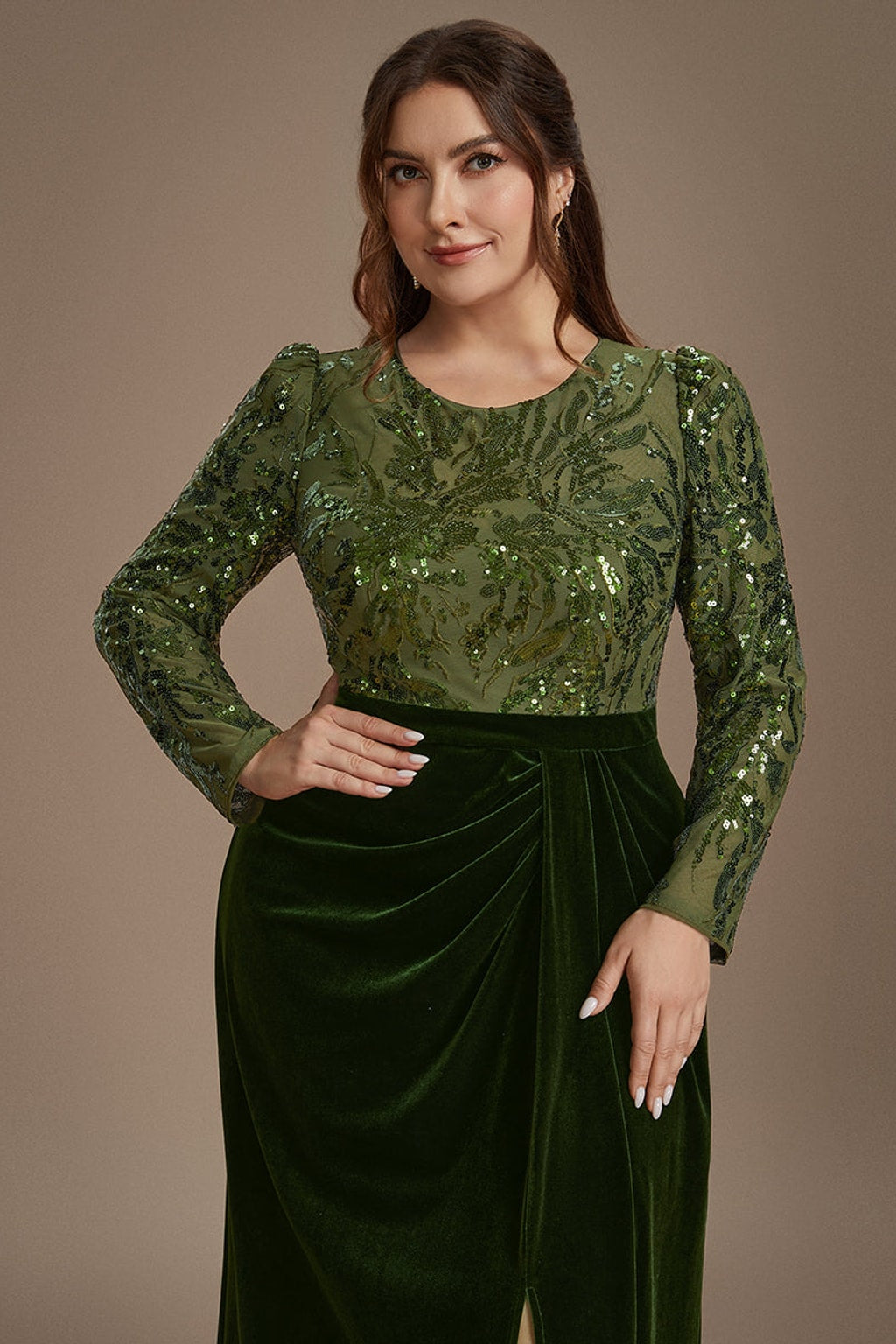 Velvet Plus Size Evening Dress with Thigh-High Slit - 4