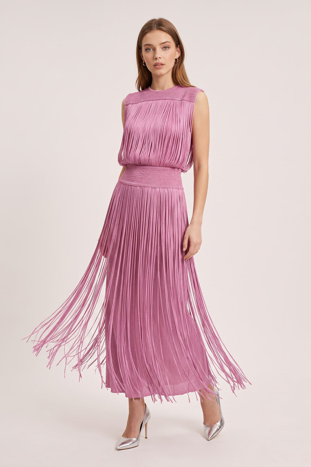 Elegant Pleated Knit With Sleeveless Top And Maxi Skirt Set - 4