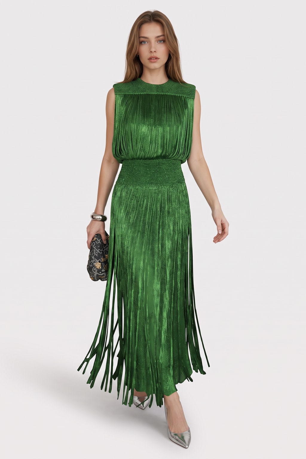Elegant Pleated Knit With Sleeveless Top And Maxi Skirt Set - 5
