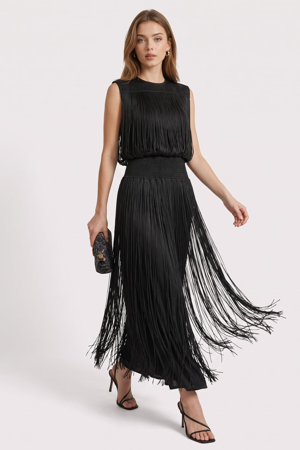 Elegant Pleated Knit With Sleeveless Top And Maxi Skirt Set - 2