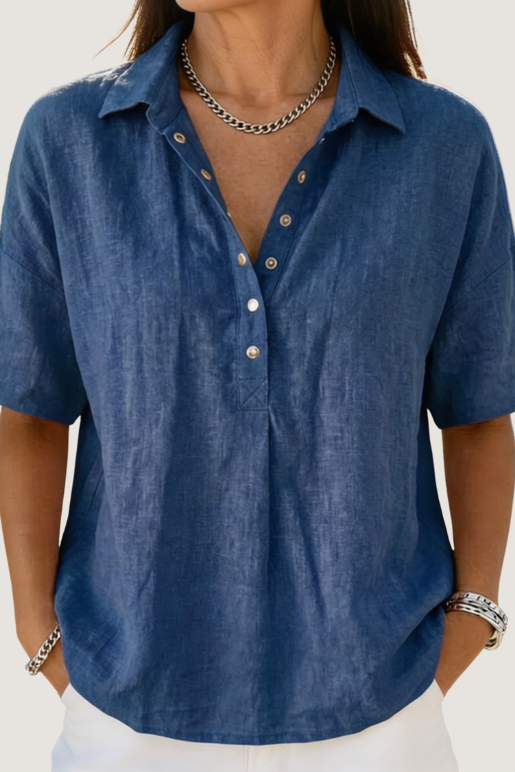Cotton Button-Up Shirt Relaxed Fit - 2