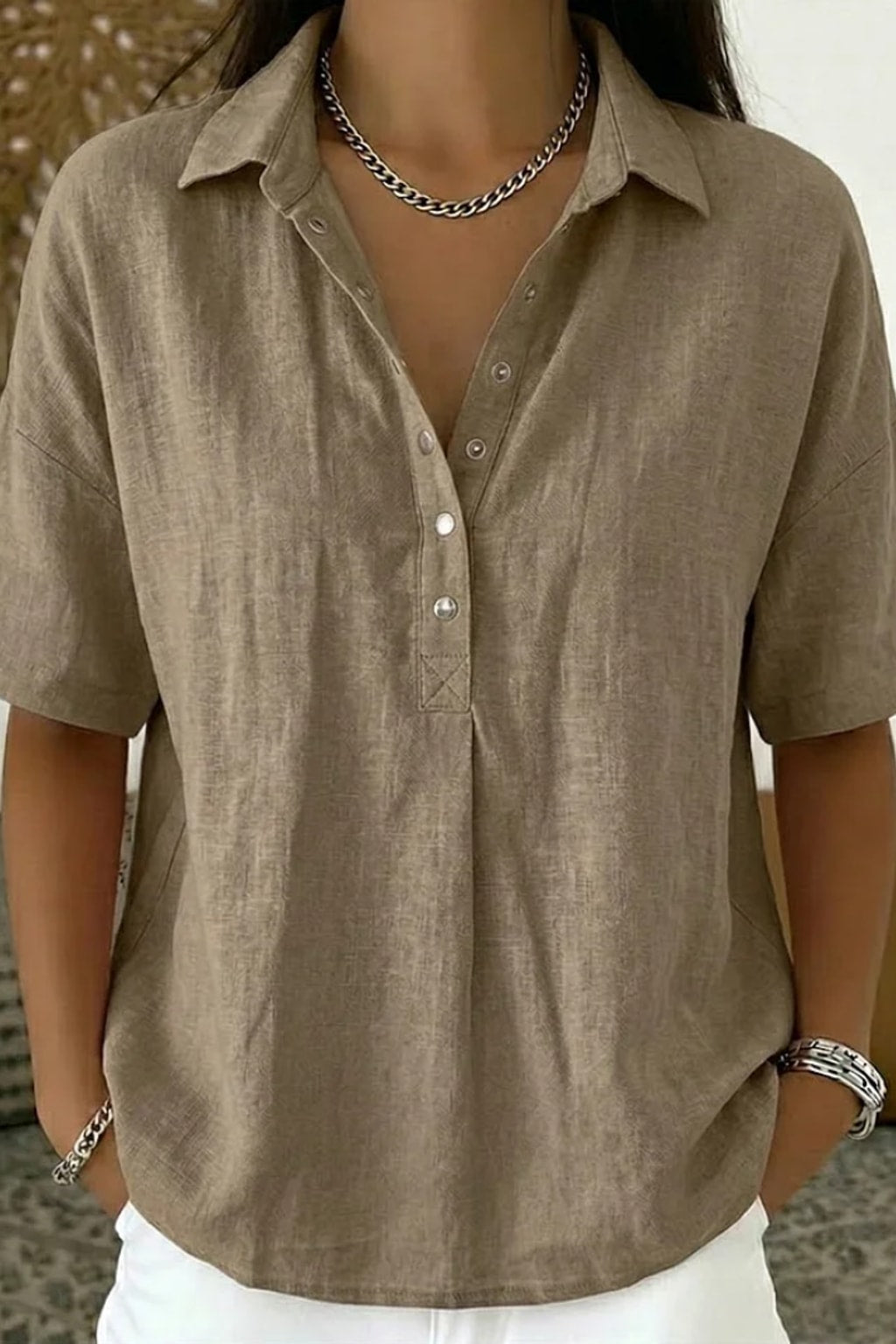 Cotton Button-Up Shirt Relaxed Fit - 3