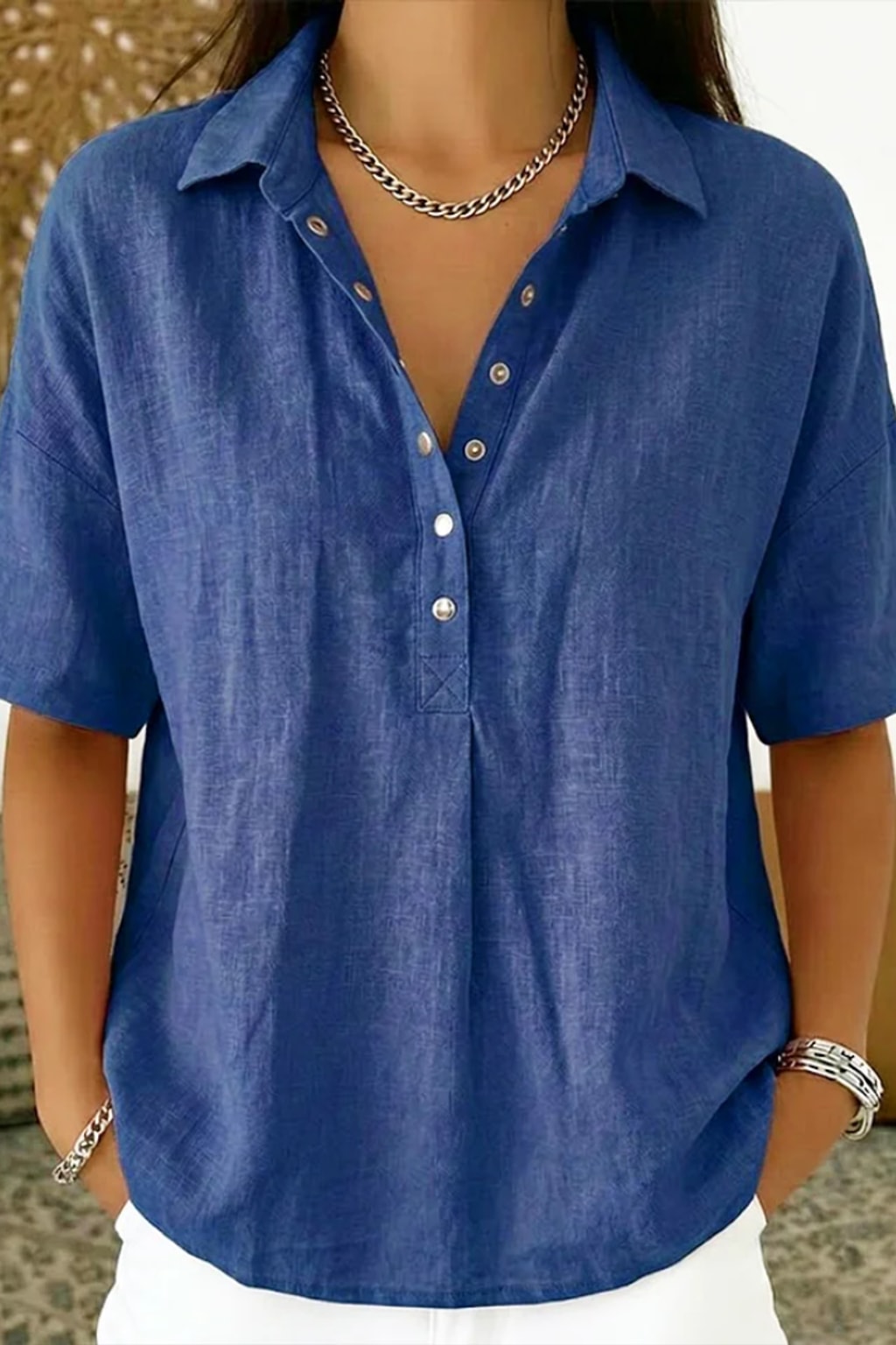 Cotton Button-Up Shirt Relaxed Fit - 4