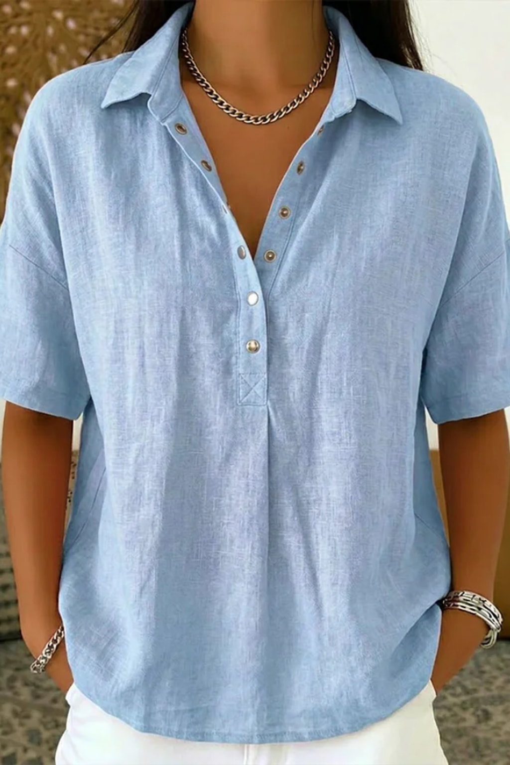 Cotton Button-Up Shirt Relaxed Fit - 5