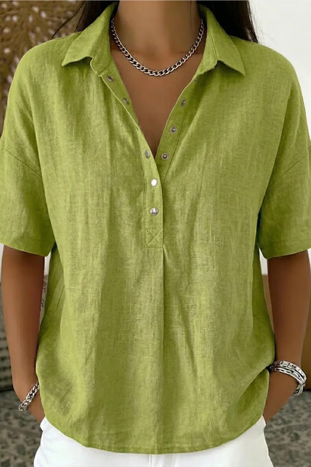 Cotton Button-Up Shirt Relaxed Fit - 6