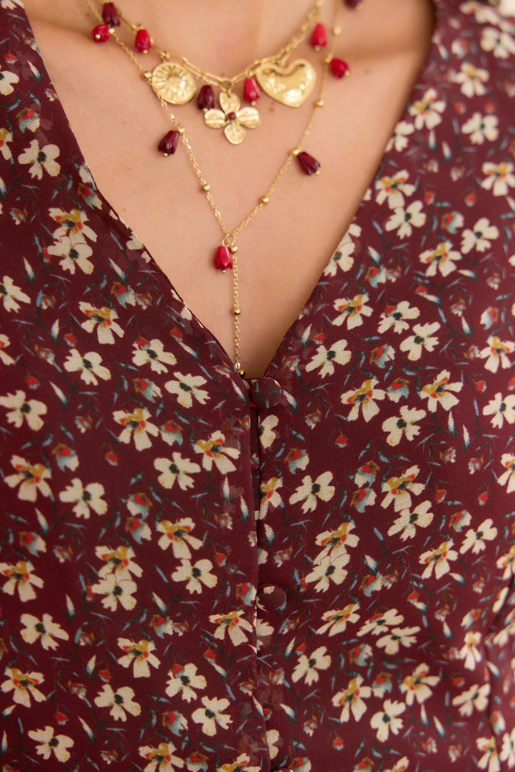 Floral Burgundy Mini Dress With Ruffle Sleeves - 5