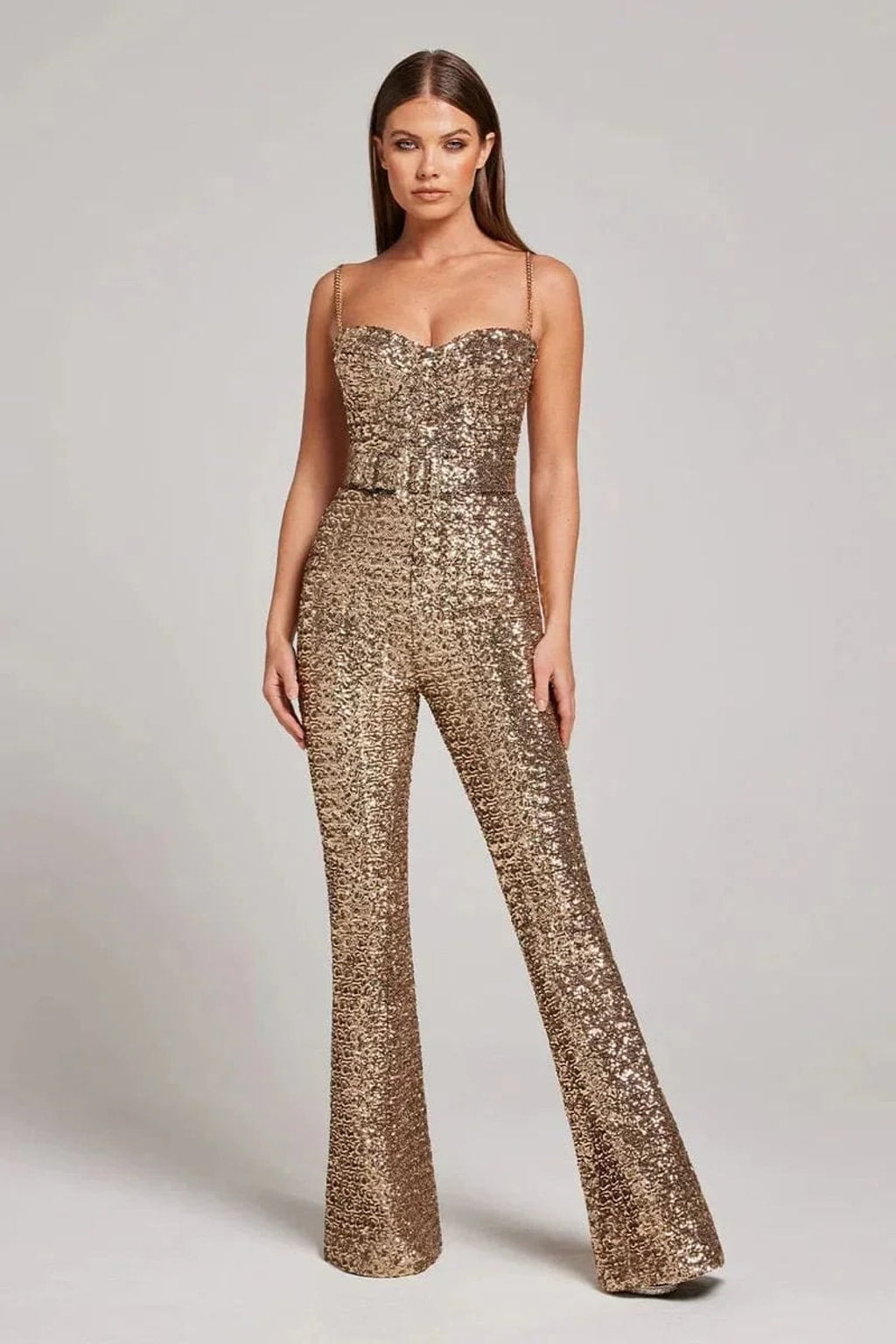 Glamorous Sequin Wide Leg Jumpsuit With Sweetheart Neckline - 2