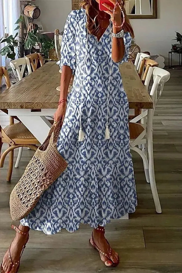 Effortless Flowy Boho Midi Dress with Flattering Fit - 2