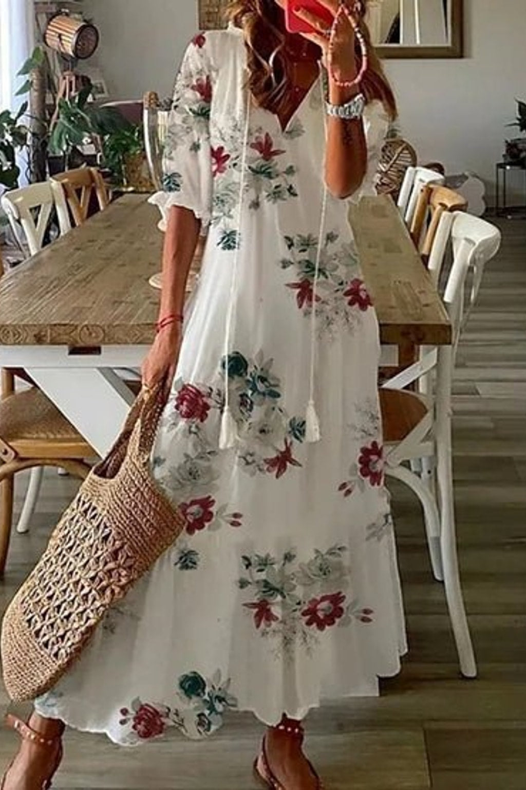 Effortless Flowy Boho Midi Dress with Flattering Fit - 6