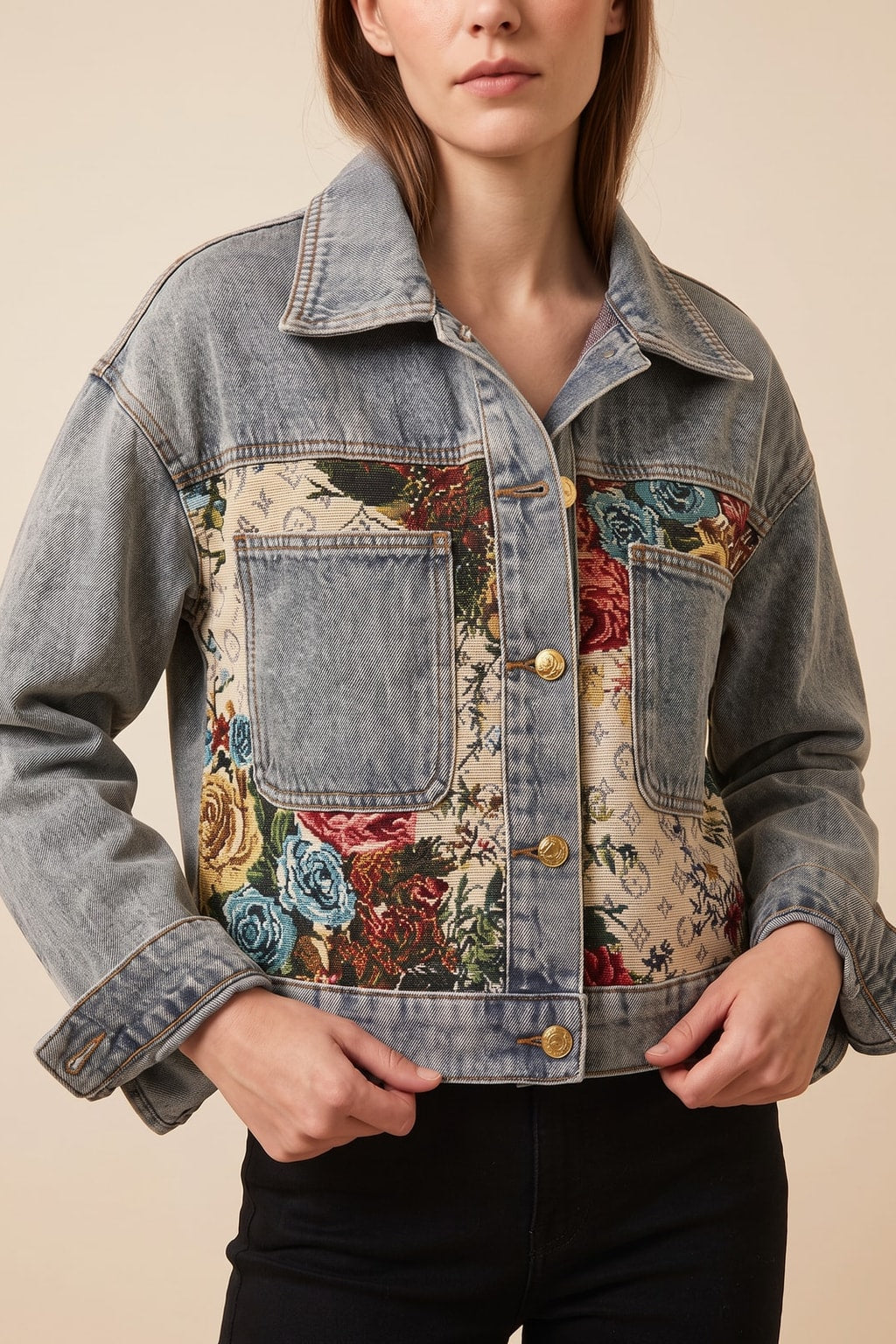 Cotton Denim Jacket Floral Embroidered - 4