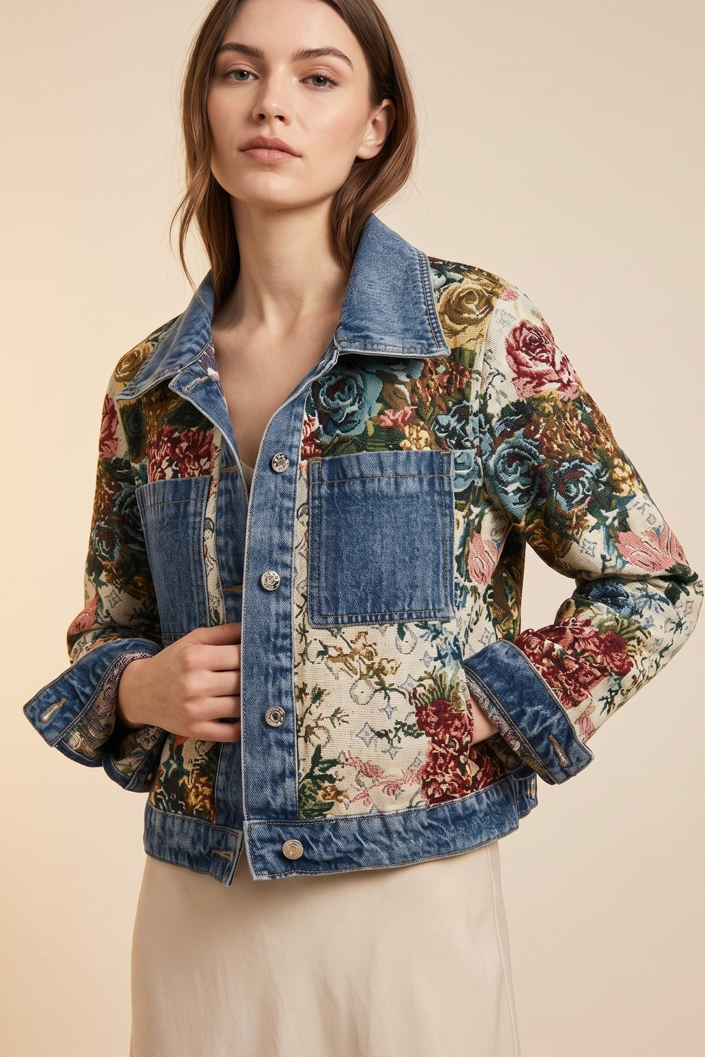 Cotton Denim Jacket Floral Embroidered - 6