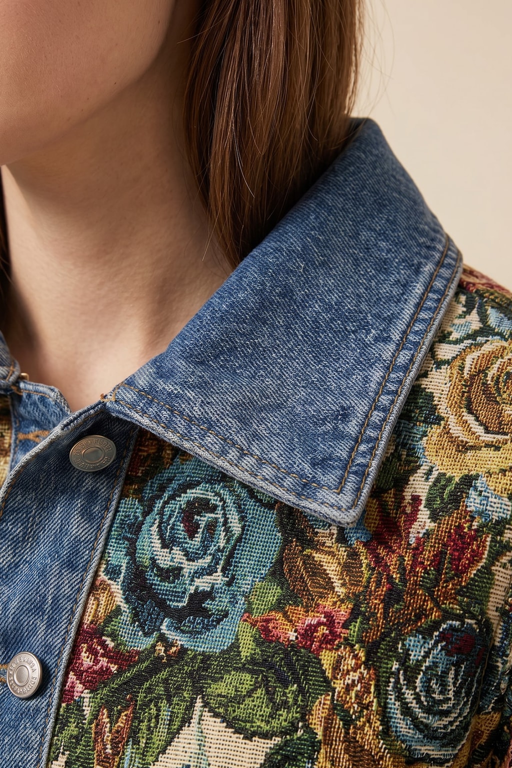 Cotton Denim Jacket Floral Embroidered - 7