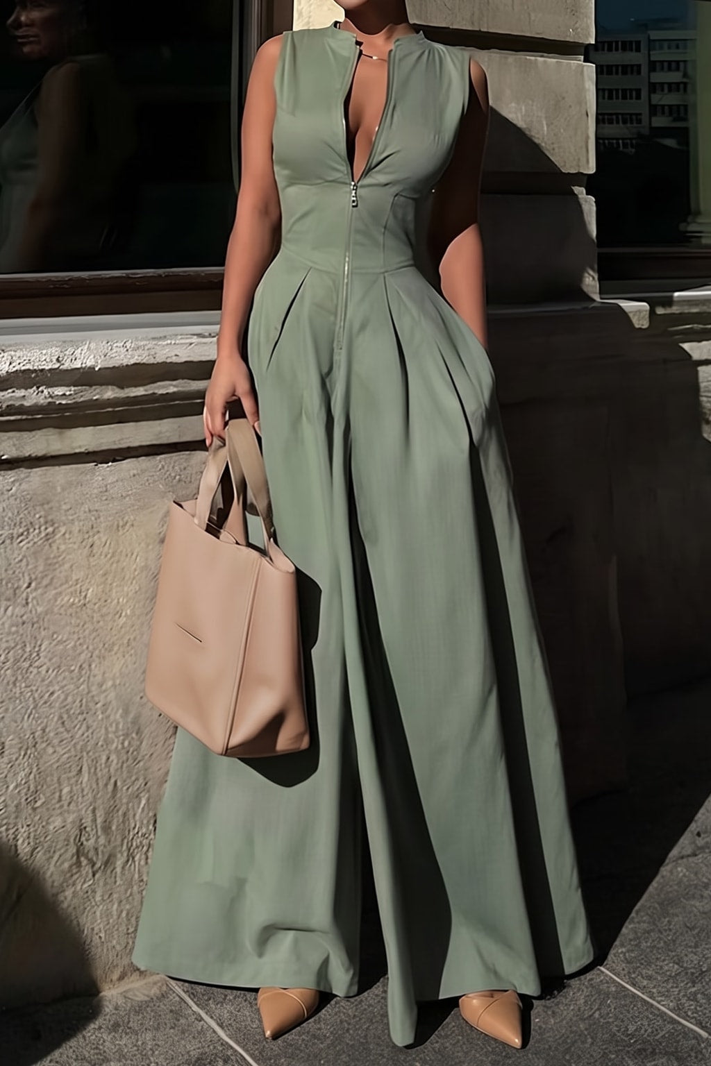 Effortless Blend Jumpsuit with High-Waisted Fit - 2