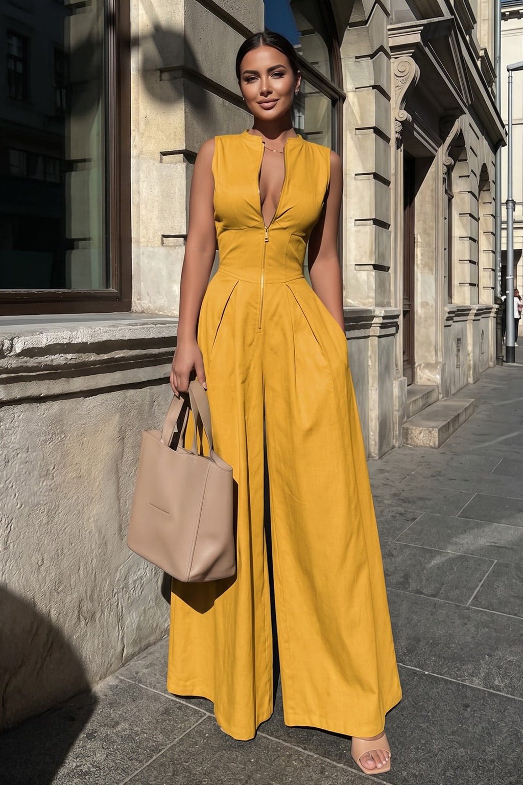 Effortless Blend Jumpsuit with High-Waisted Fit - 6