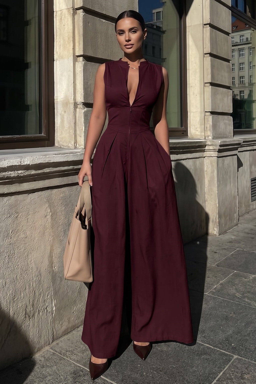 Effortless Blend Jumpsuit with High-Waisted Fit - 7