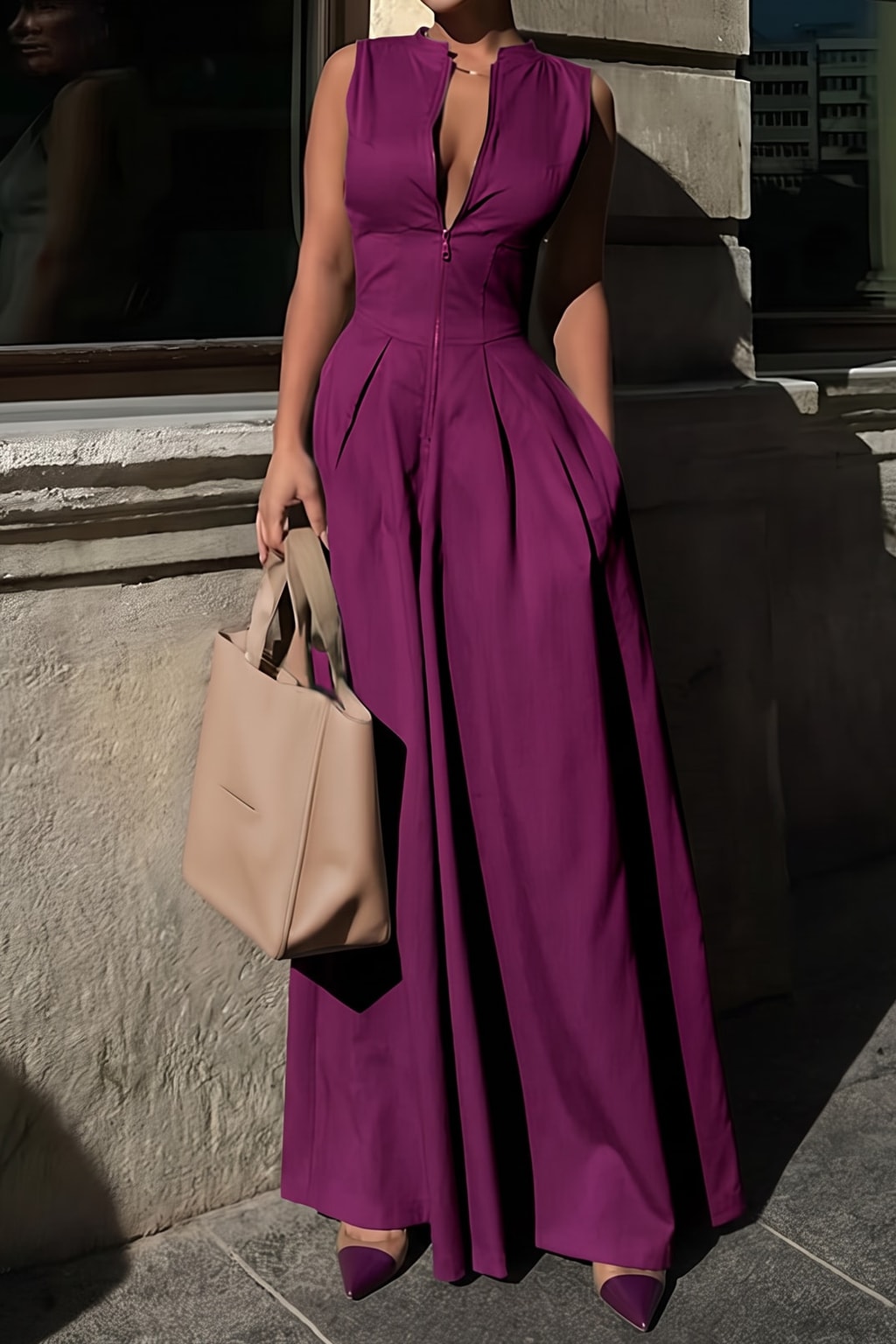 Effortless Blend Jumpsuit with High-Waisted Fit - 9