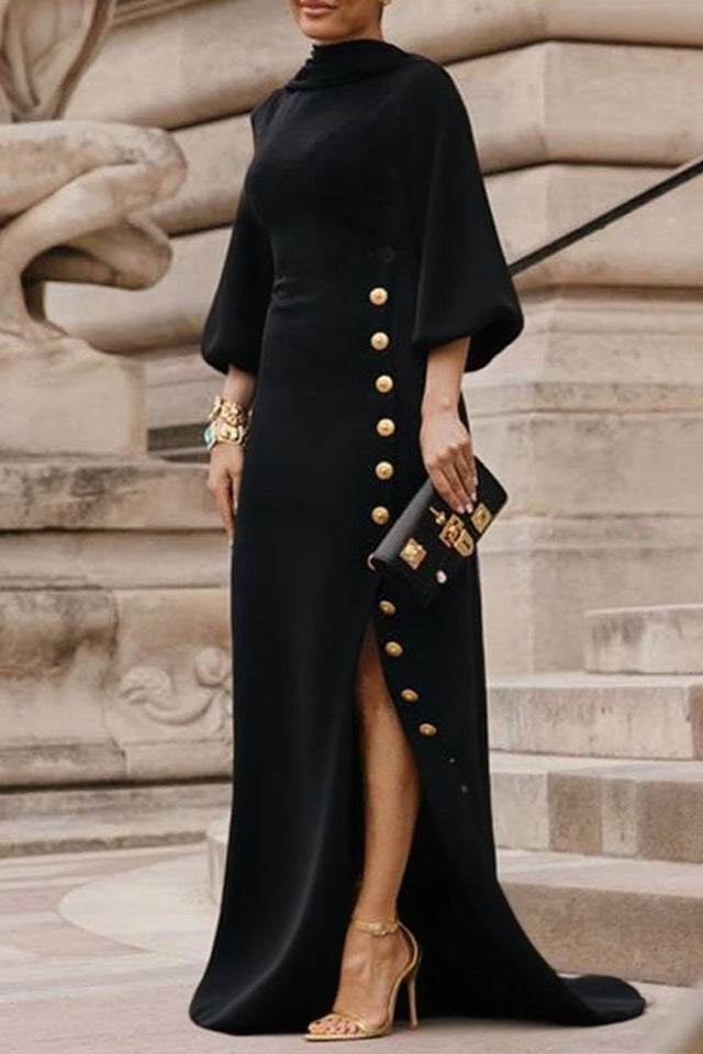 Elegant Cotton Blend Puff-Sleeve Maxi Dress - 2