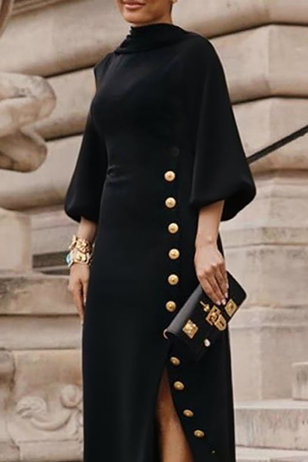 Elegant Cotton Blend Puff-Sleeve Maxi Dress - 3