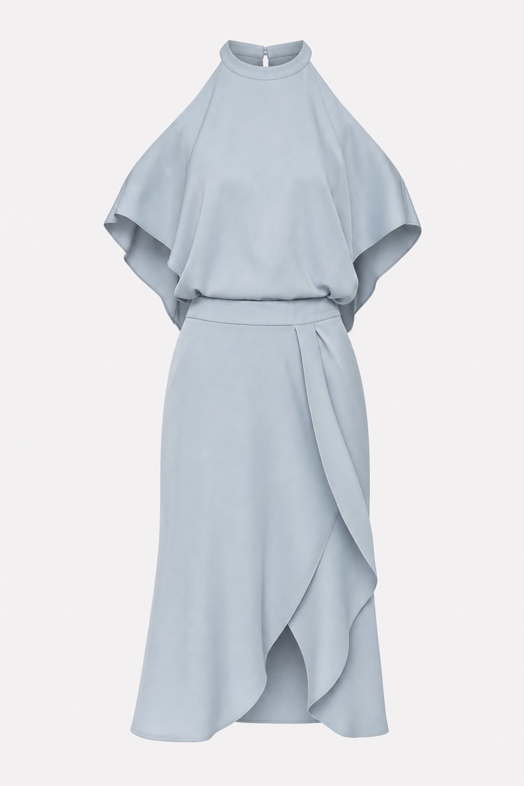 Elegant Woven Halter Midi Dress with Cold Shoulder Sleeves - 1