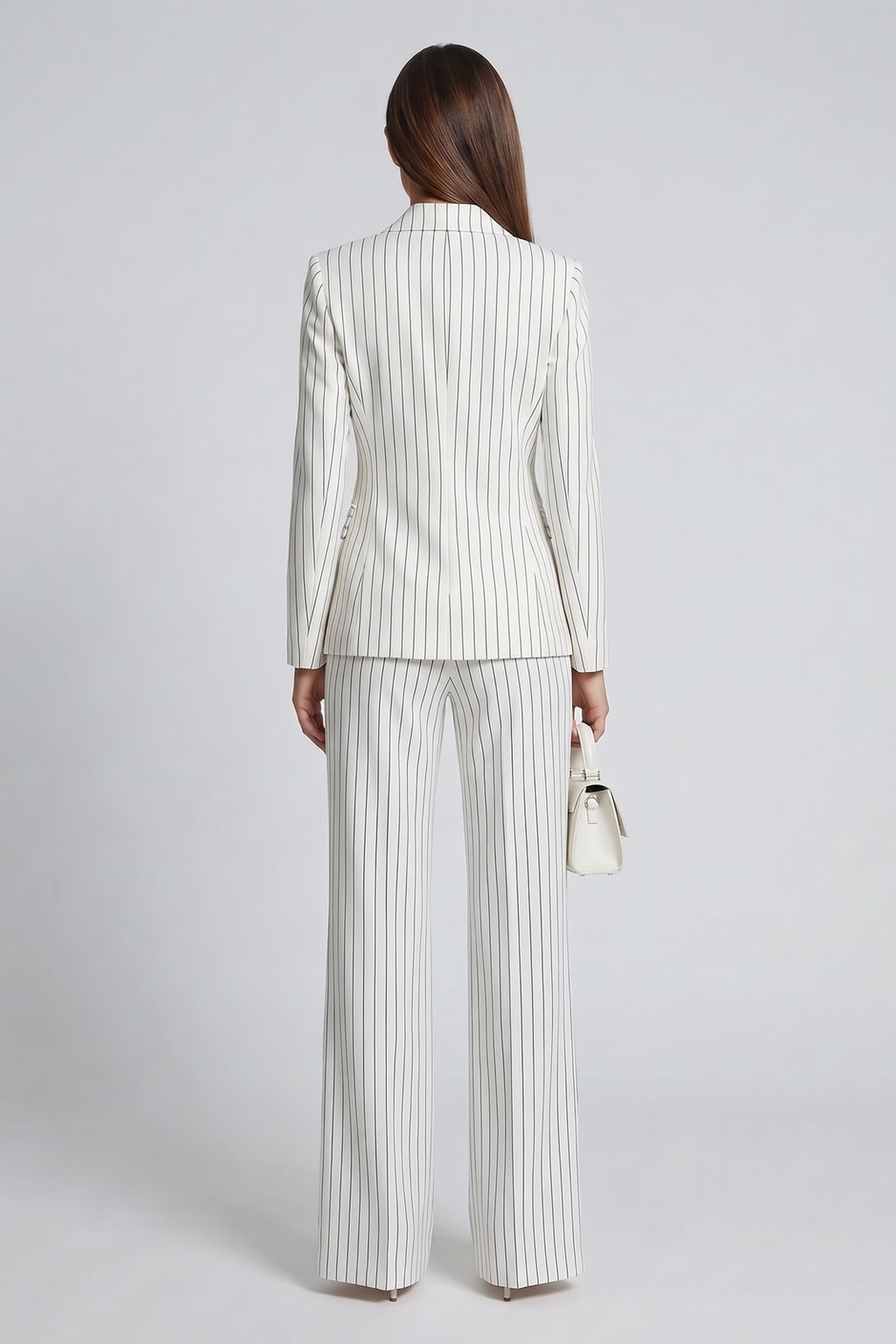 Elegant Pinstripe Double-Breasted Blazer & Wide-Leg Pants Set - 7
