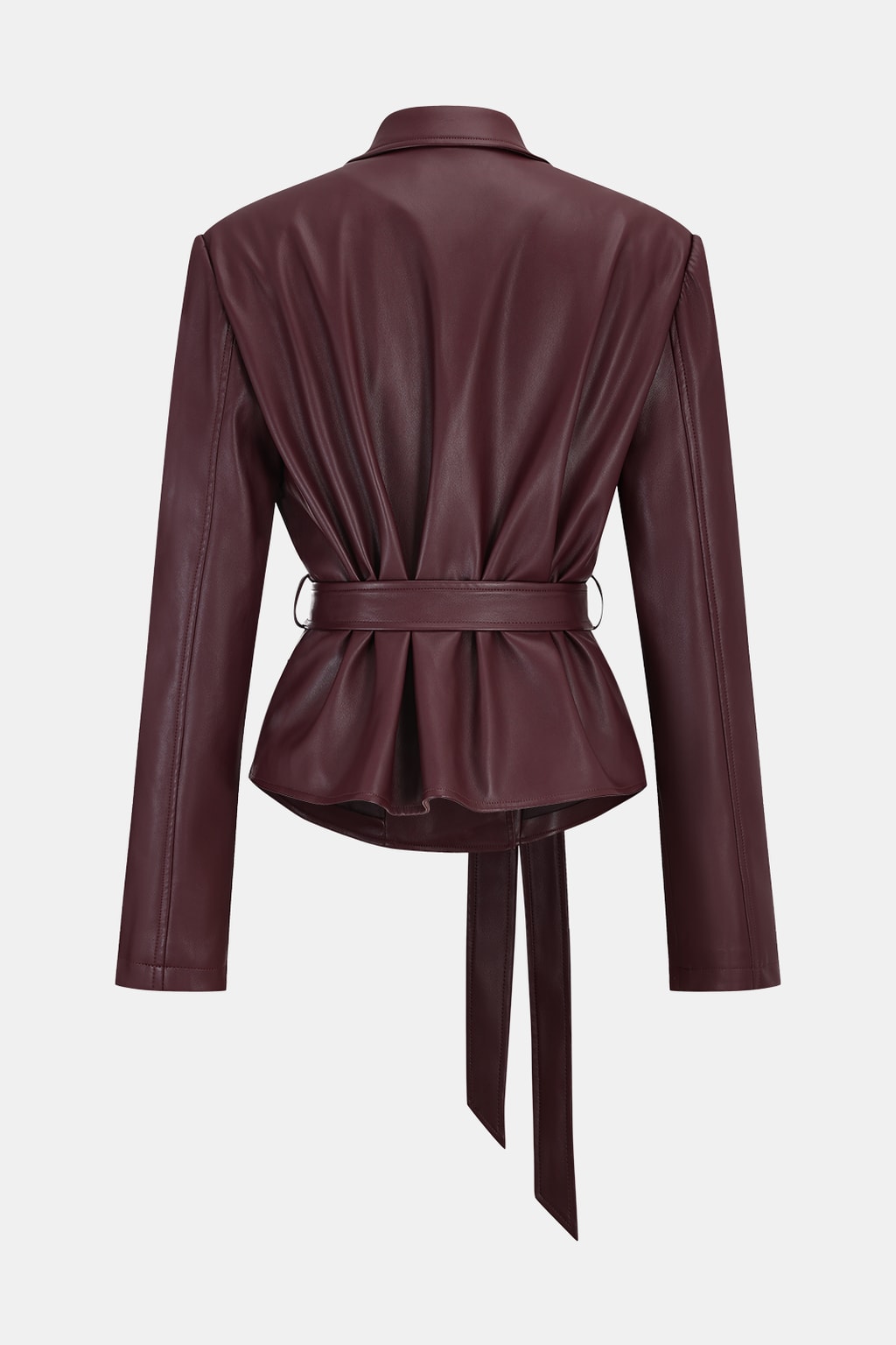 Lapel Faux Leather Belted Crop Jacket - 5