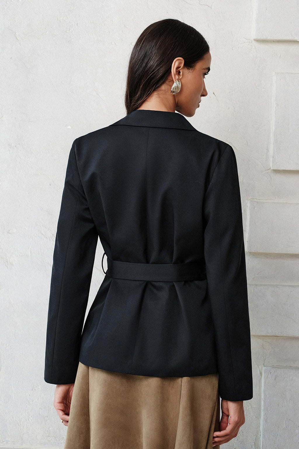 Navy Cotton Blend Trench Coat With Belted Waist - 3