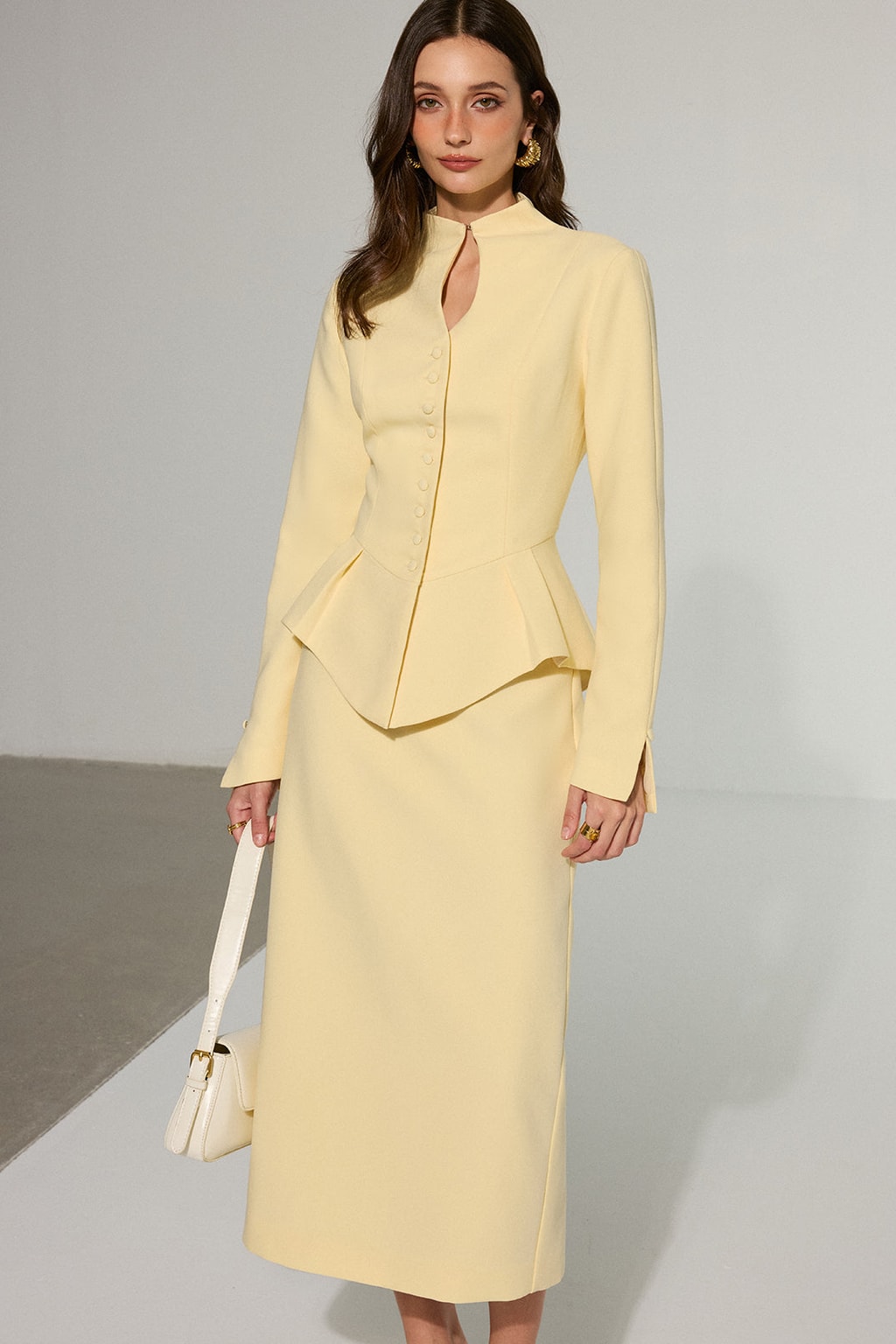 Woven Peplum Blazer With Keyhole Neckline - 3