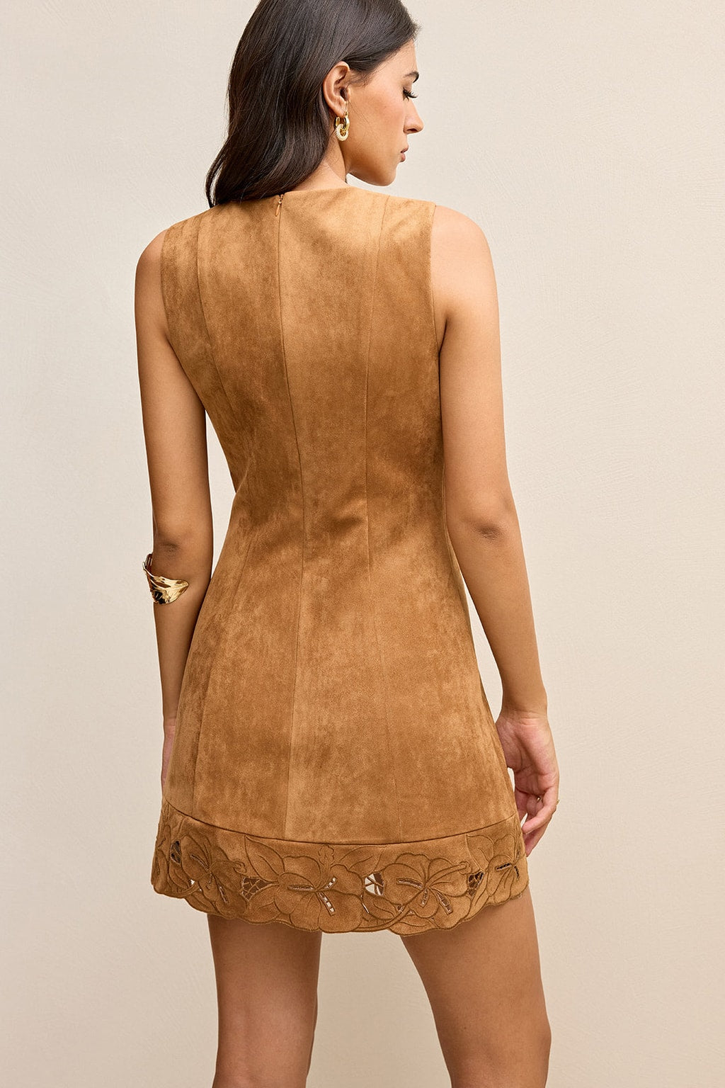 Suede Effect Floral Embroidered Mini Dress - 3
