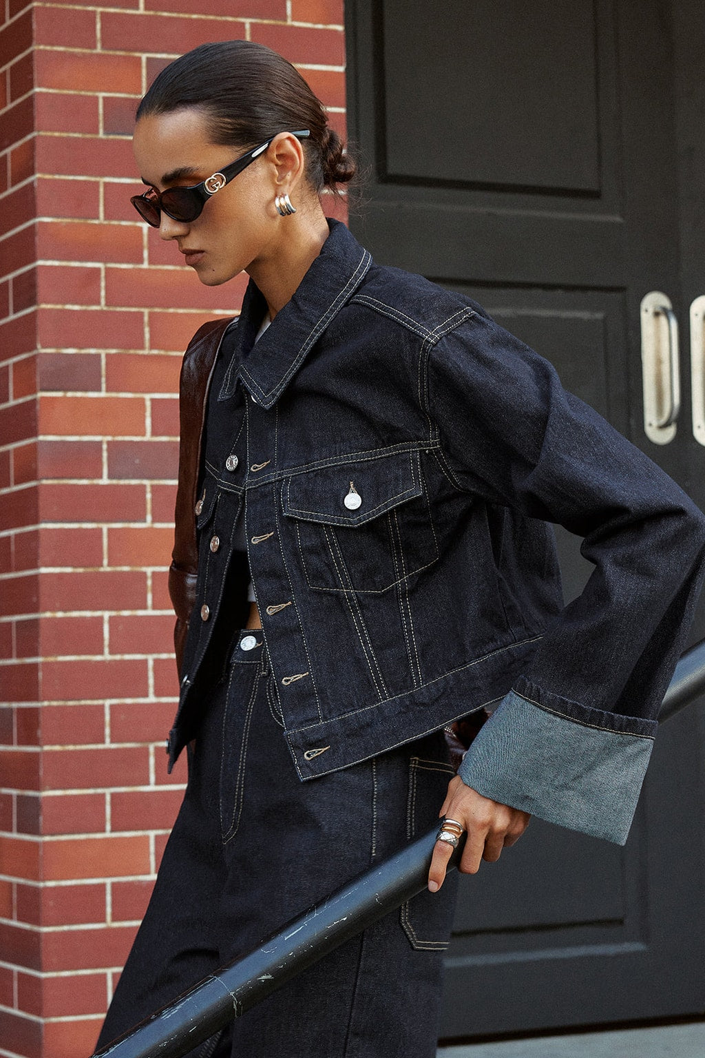 Blue Denim Jacket With Cuffed Sleeves - 3