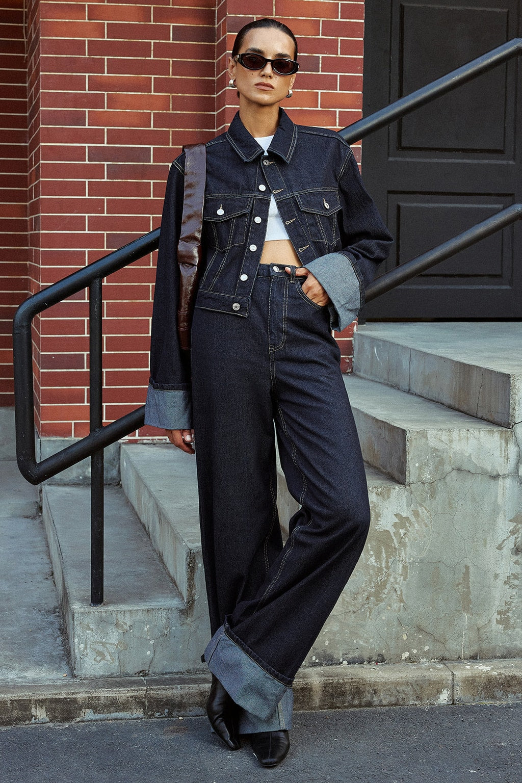 Blue Denim Jacket With Cuffed Sleeves - 6