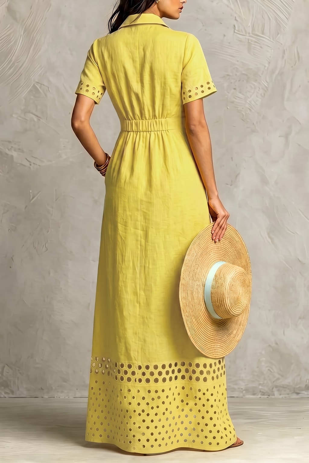 Elegant Linen Blend Maxi Dress with Split-Front Design - 3