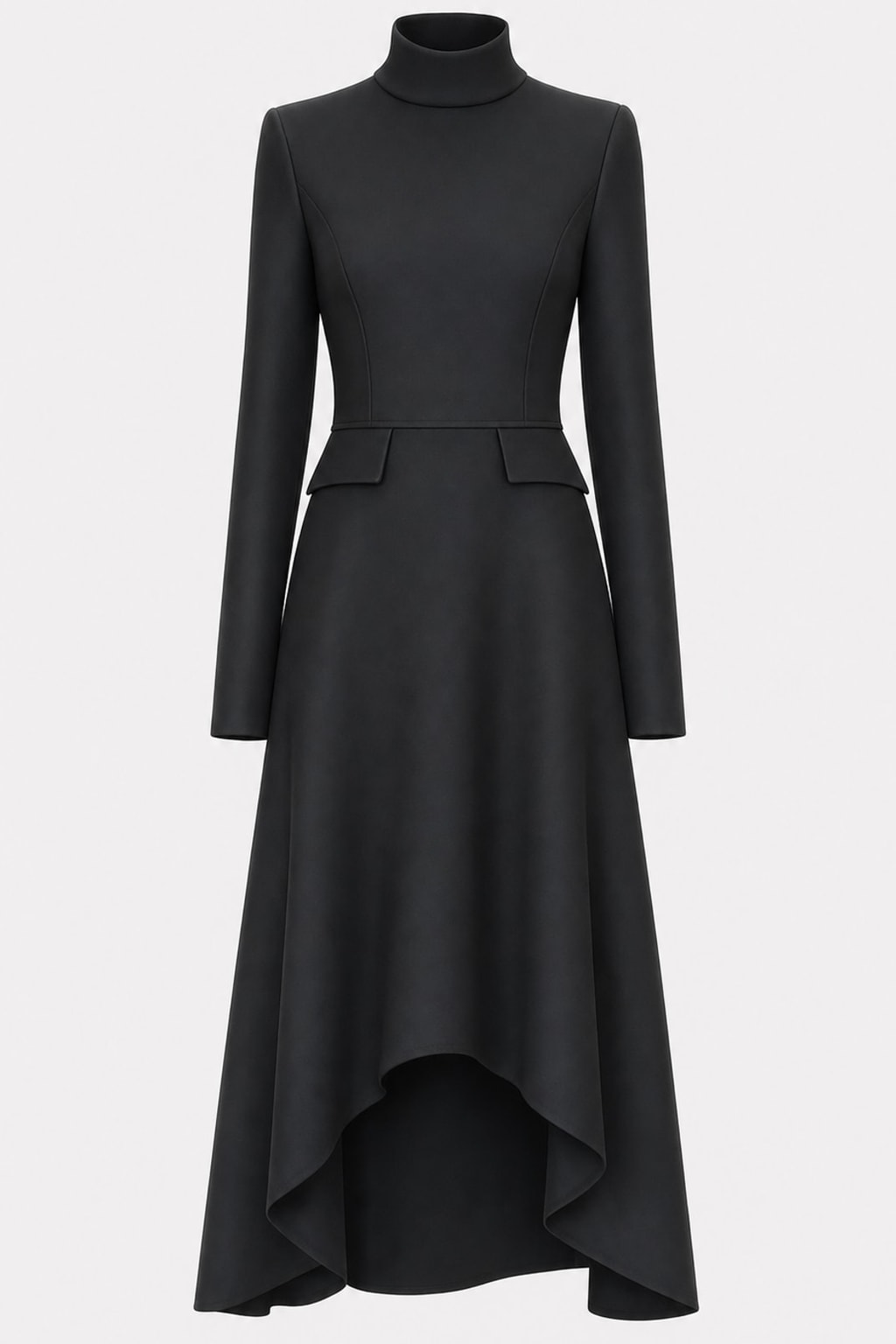 Elegant Polyester Midi Dress with High Neck - 1