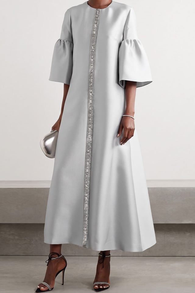 Elegant Polyester Midi Dress With Flared Sleeves - 2