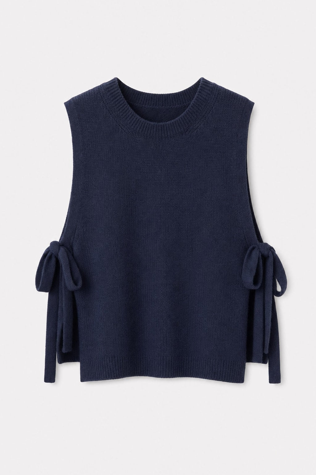 Navy Knit Sleeveless Sweater With Side-Tie Closure - 1