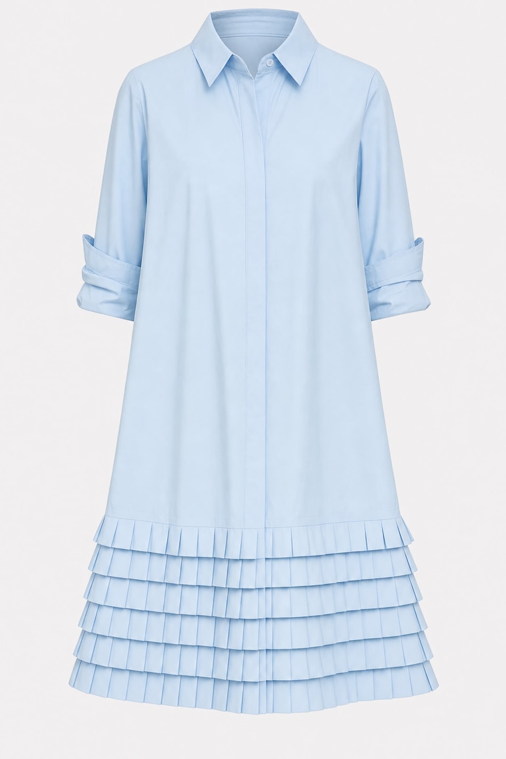 Elegant Cotton A-Line Midi Shirt Dress With Pleated Layers - 1