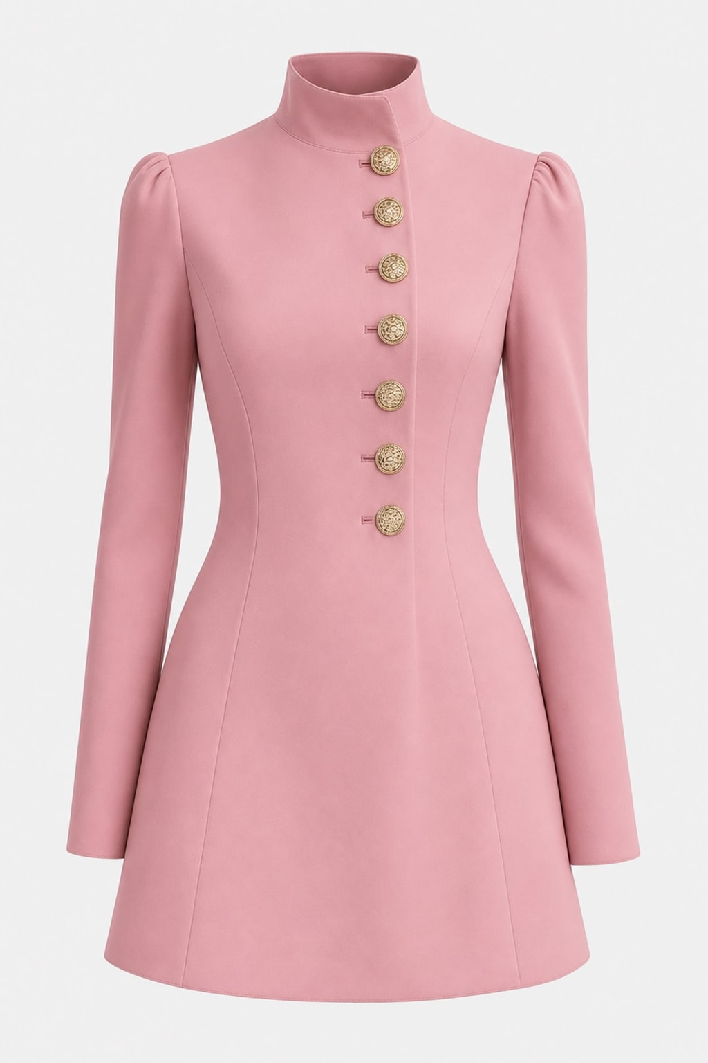 Elegant Polyester Stand Collar Long Sleeve Mini Dress - 1
